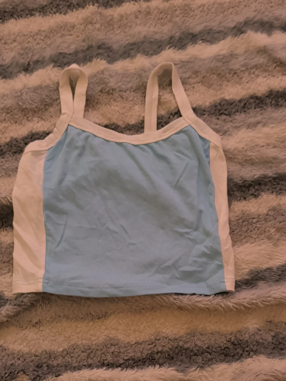 SHEIN Light Blue and White Colorblock Bandeau Tank